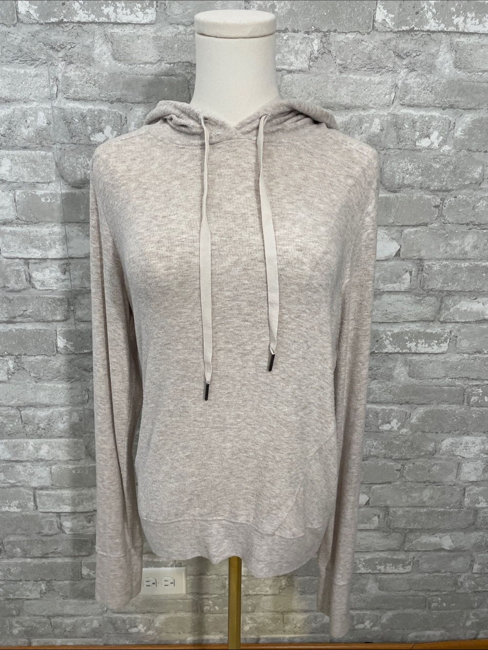 Evereve Light Beige Ribbed Pullover Hoodie